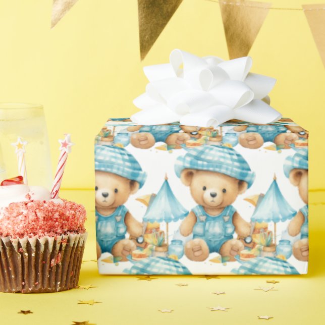 Blue Baby Toddler Teddy Bear Gift Wrapping Paper (Birthday Party)
