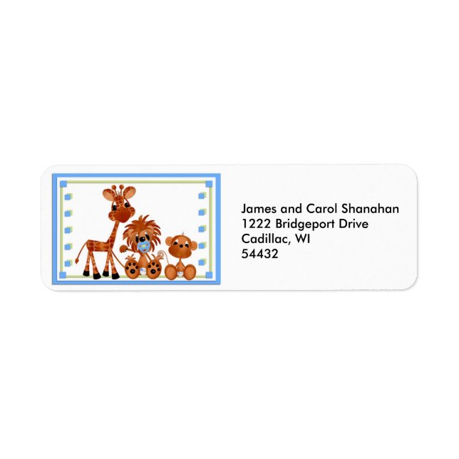 Blue Baby Zoo Animal Return Address Labels (Front)