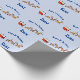 BLUE Babys 1st Christmas Giftwrap Personalised Wrapping Paper