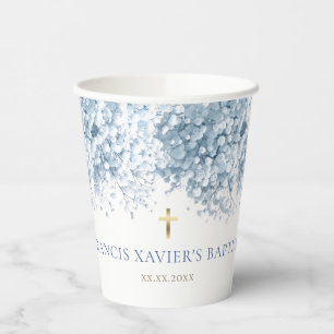 blue Baby's breath Baptism Paper Cups