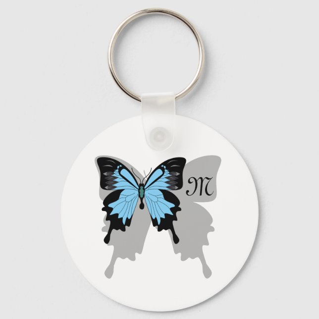 Blue Backed Butterfly Shadow Monogram Keychain (Front)