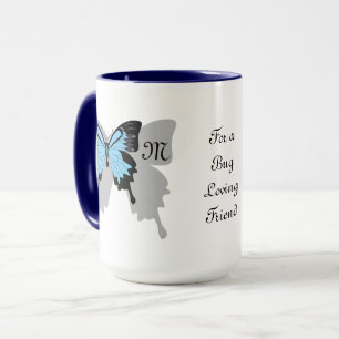 Blue Backed Butterfly Shadow Monogram Mug