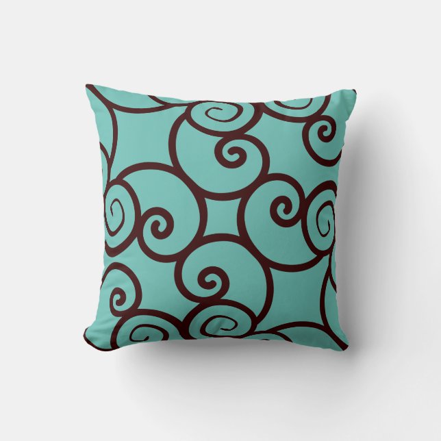 blue background and brown abstract pattern pillow (Front)