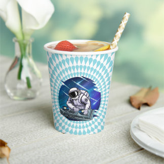 Blue Background Astronaut DJ Music Space Paper Cups