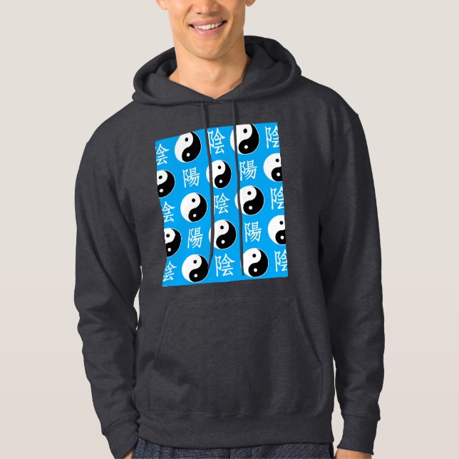 Blue Background Chinese Yinyang Pattern Hoodie (Front)