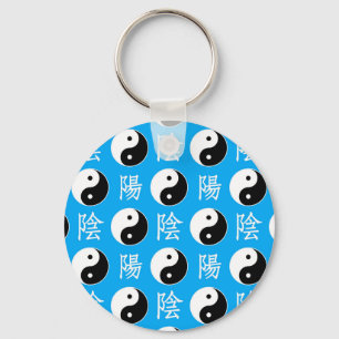 Blue Background Chinese Yinyang Pattern Keychain
