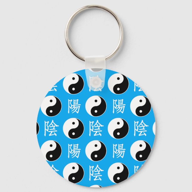 Blue Background Chinese Yinyang Pattern Keychain (Front)