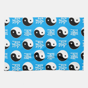 Blue Background Chinese Yinyang Pattern Kitchen Towel