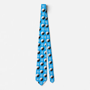Blue Background Chinese Yinyang Pattern Tie