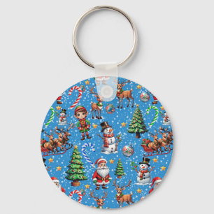 Blue Background Christmas Decorative Pattern Keychain