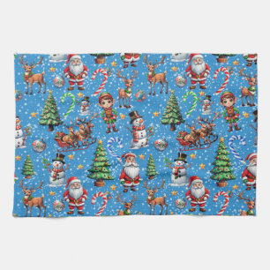 Blue Background Christmas Decorative Pattern Kitchen Towel