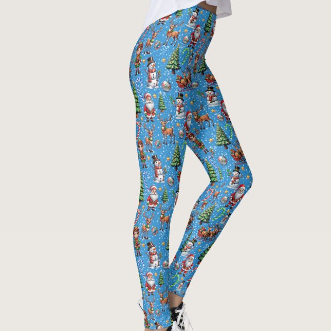 Blue Background Christmas Decorative Pattern Leggings (Creator Uploaded)