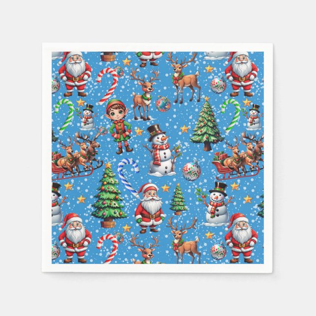 Blue Background Christmas Decorative Pattern Napkin (Front)