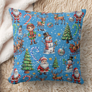 Blue Background Christmas Decorative Pattern Throw Pillow