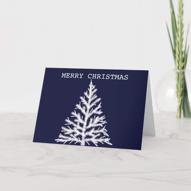 Blue Background Christmas Tree Snowflakes Holiday Card (Front)