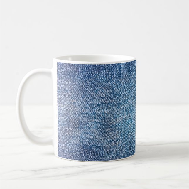 Blue background, denim jeans texture background. D Coffee Mug (Left)