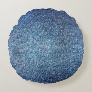 Blue background, denim jeans texture background. D Round Pillow