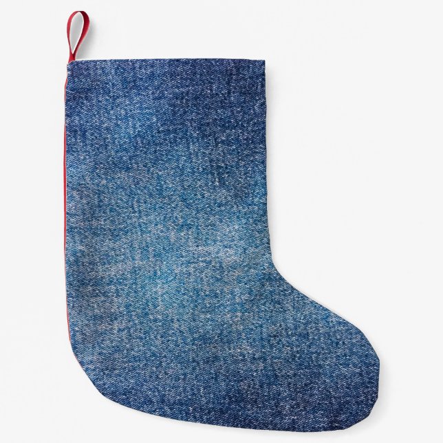 Blue background, denim jeans texture background. D Small Christmas Stocking (Front)