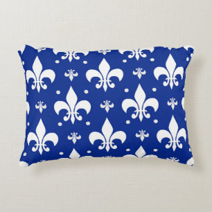 Blue Background Fleur-de-lis Pattern Design Accent Pillow