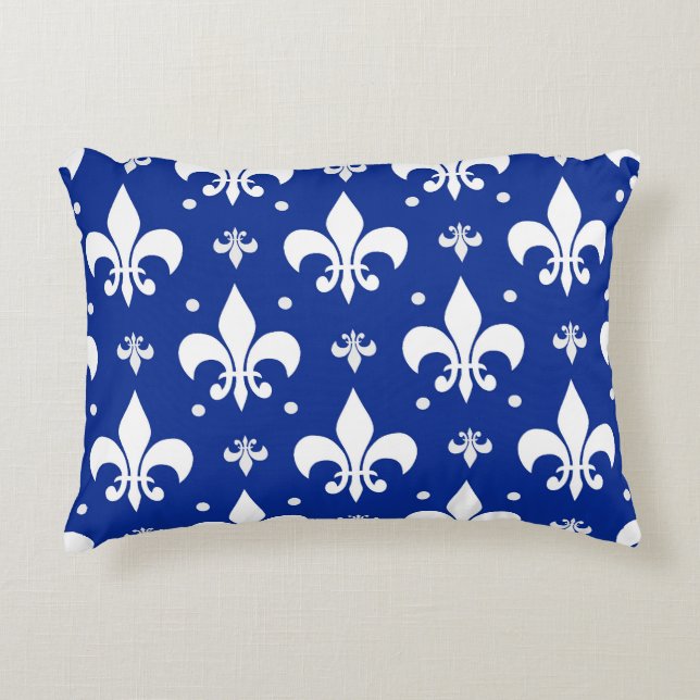 Blue Background Fleur-de-lis Pattern Design  Accent Pillow (Front)