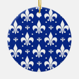 Blue Background Fleur-de-lis Pattern Design Ceramic Ornament