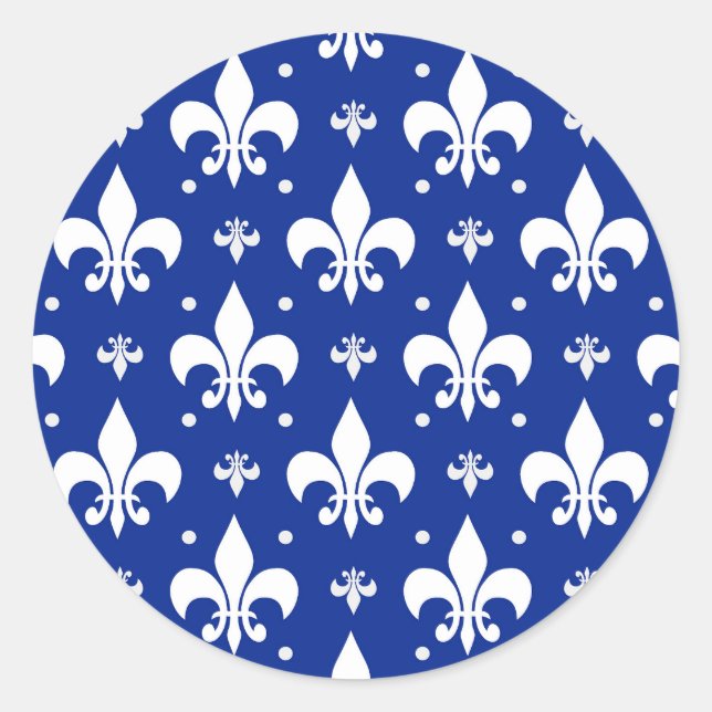 Blue Background Fleur-de-lis Pattern Design  Classic Round Sticker (Front)