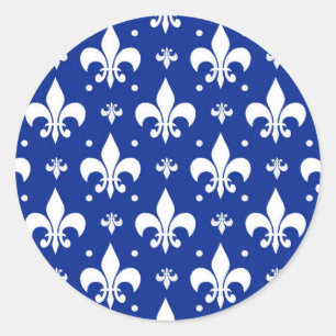 Blue Background Fleur-de-lis Pattern Design Classic Round Sticker