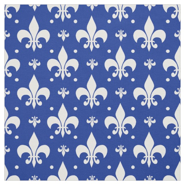 Blue Background Fleur-de-lis Pattern Design  Fabric (Swatch)