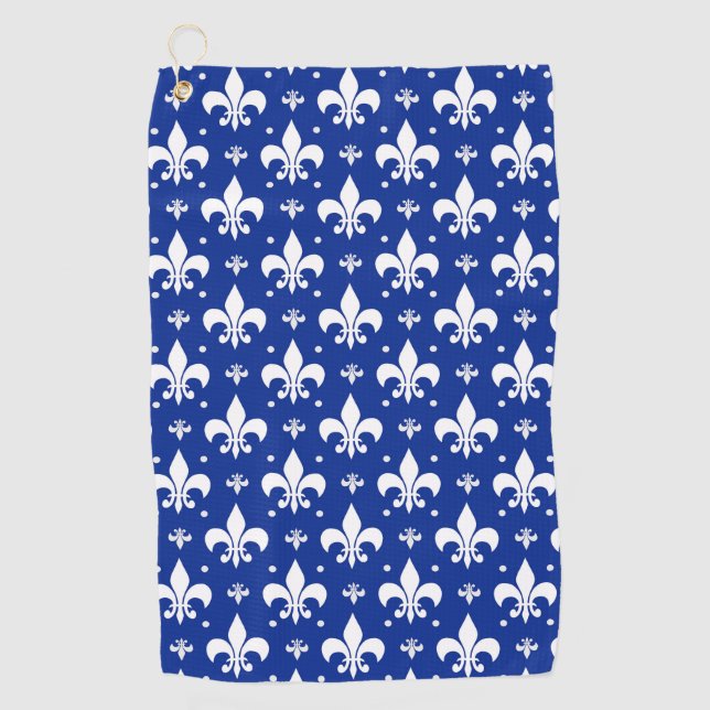 Blue Background Fleur-de-lis Pattern Design  Golf Towel (Front)