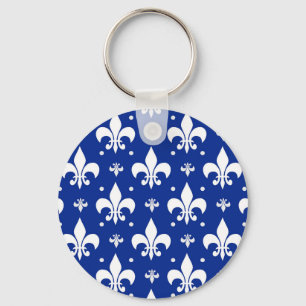 Blue Background Fleur-de-lis Pattern Design Keychain