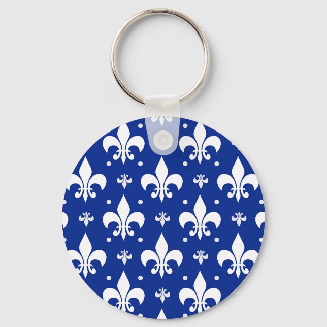Blue Background Fleur-de-lis Pattern Design  Keychain (Front)