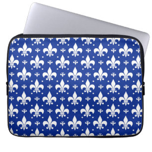 Blue Background Fleur-de-lis Pattern Design Laptop Sleeve