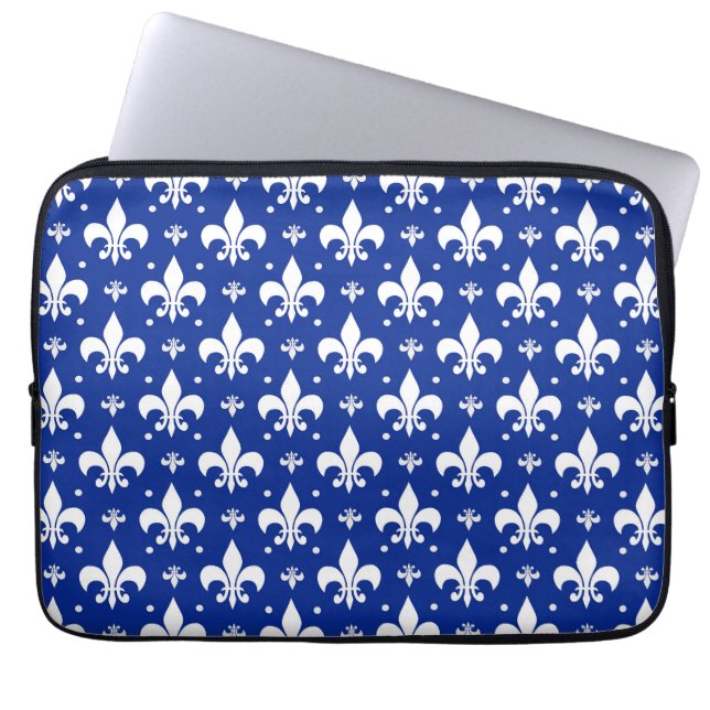 Blue Background Fleur-de-lis Pattern Design  Laptop Sleeve (Front)