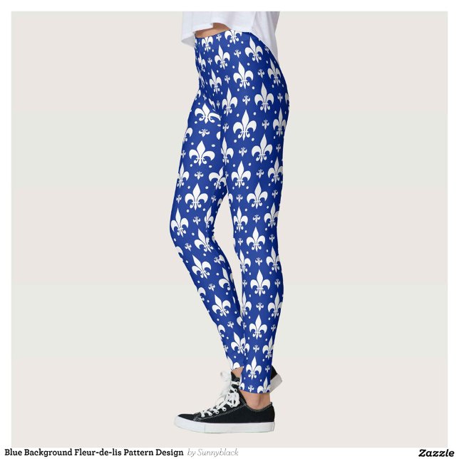 Blue Background Fleur-de-lis Pattern Design  Leggings (Creator Uploaded)
