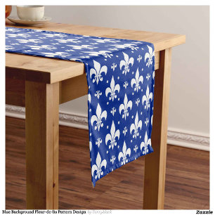 Blue Background Fleur-de-lis Pattern Design Short Table Runner