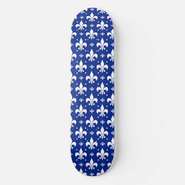 Blue Background Fleur-de-lis Pattern Design  Skateboard (Front)