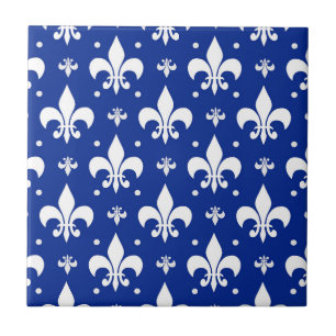 Blue Background Fleur-de-lis Pattern Design  Tile