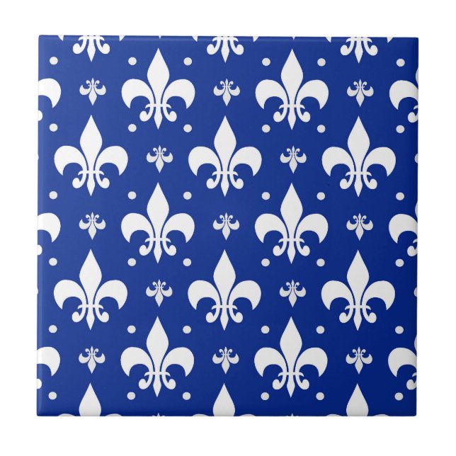 Blue Background Fleur-de-lis Pattern Design  Tile (Front)