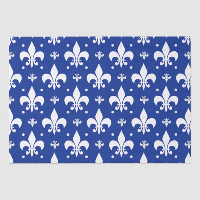 Blue Background Fleur-de-lis Pattern Design  Tissue Paper (Front)