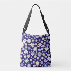 Blue Background Floral Pattern Crossbody Bag
