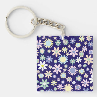 Blue Background Floral Pattern Keychain