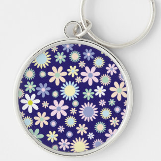 Blue Background Floral Pattern Keychain
