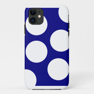 Blue Background & Large White Circles Polka Dot   iPhone 11 Case
