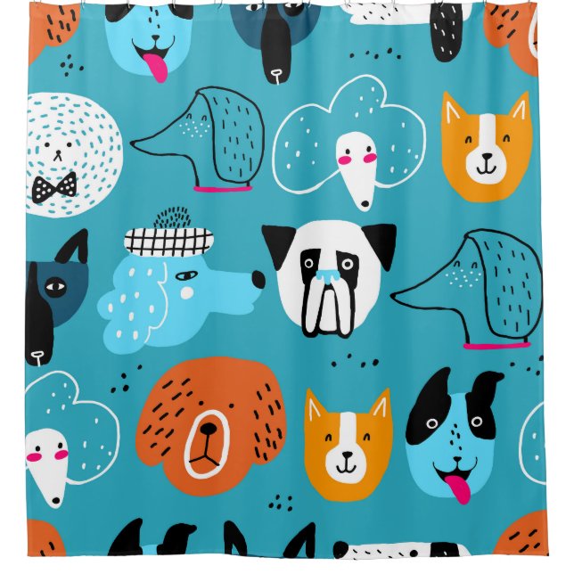 Blue Background, Playful Dog Pattern. (Front)