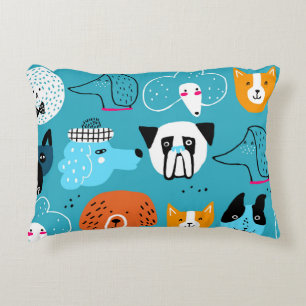 Blue Background, Playful Dog Pattern. Accent Pillow
