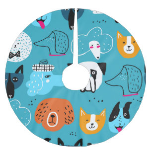 Blue Background, Playful Dog Pattern. Brushed Polyester Tree Skirt