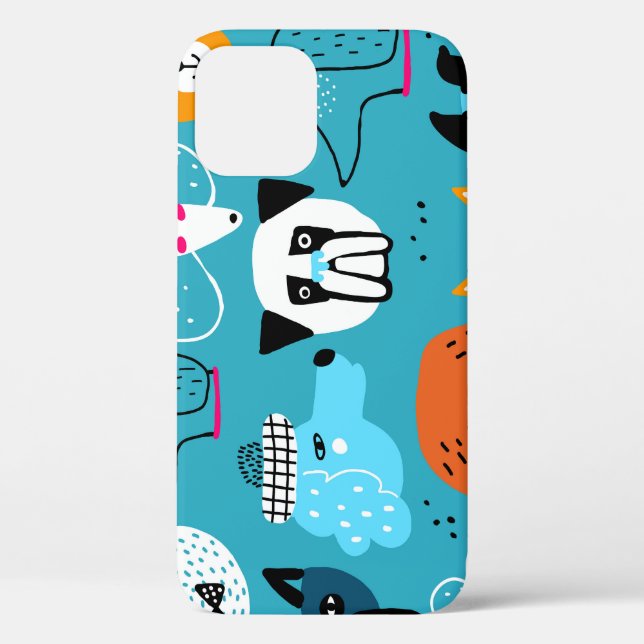 Blue Background, Playful Dog Pattern. Case-Mate iPhone Case (Back)