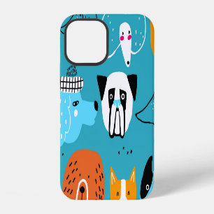 Blue Background, Playful Dog Pattern. iPhone 12 Case