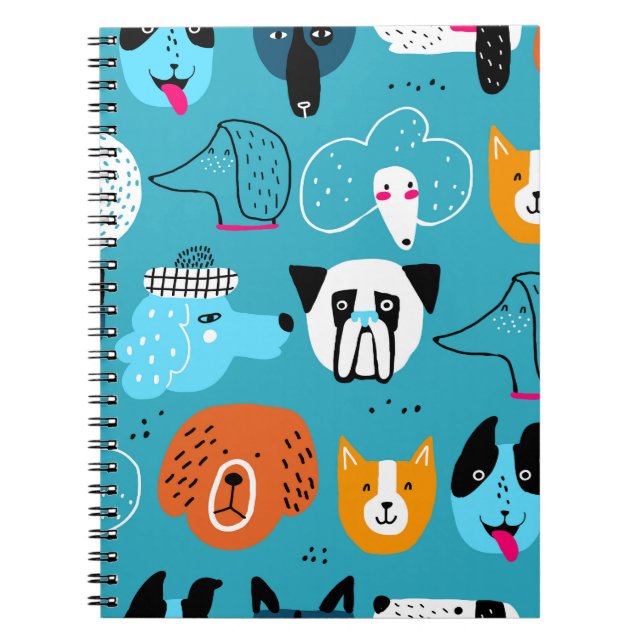 Blue Background, Playful Dog Pattern. Notebook (Front)