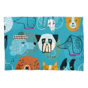 Blue Background, Playful Dog Pattern. Pillowcase